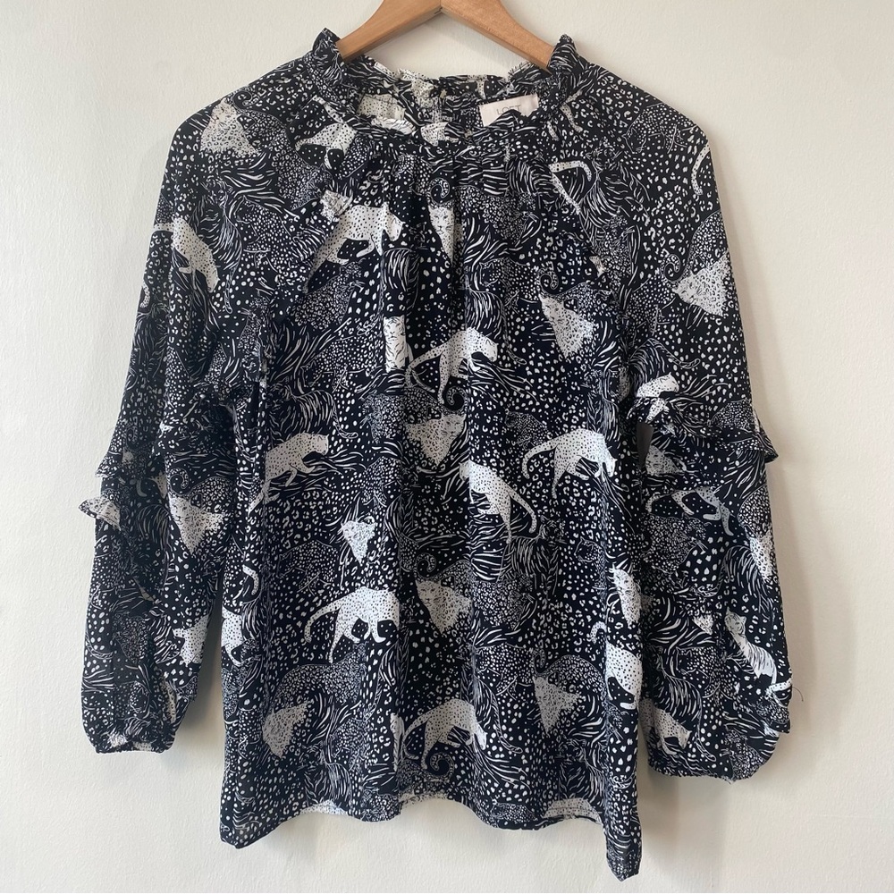 LOFT Black and White Patterned Blouse